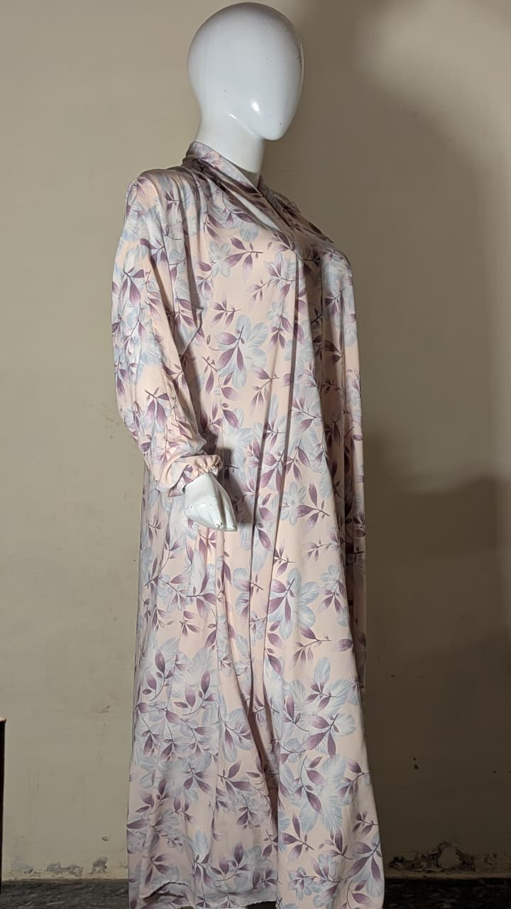 BLUSH PINK FLORAL PRINTED ABAYA