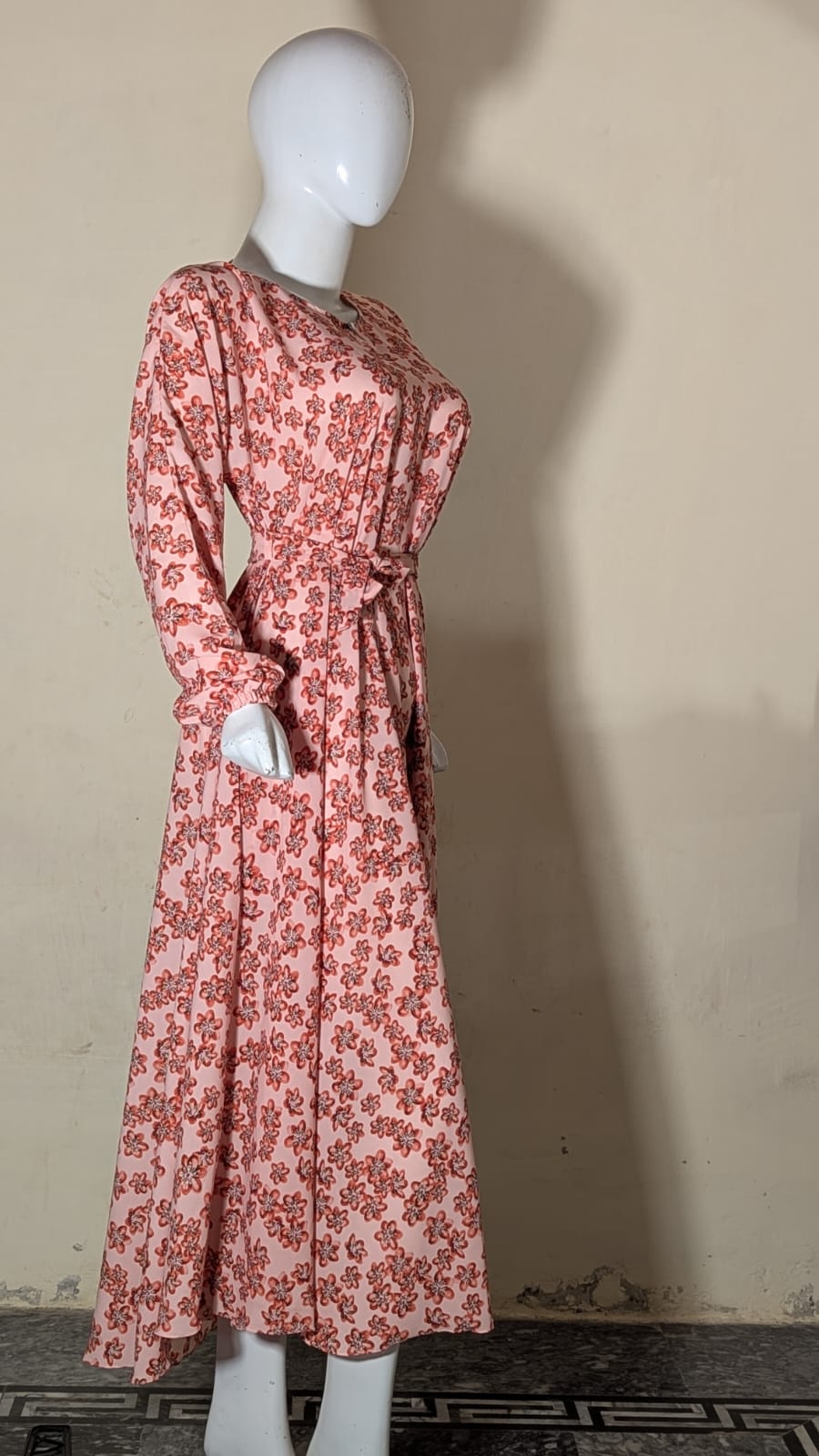 TIE-WAIST PRINTED ABAYA