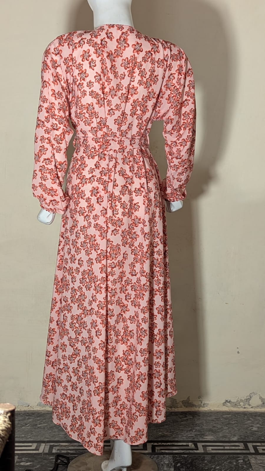 TIE-WAIST PRINTED ABAYA