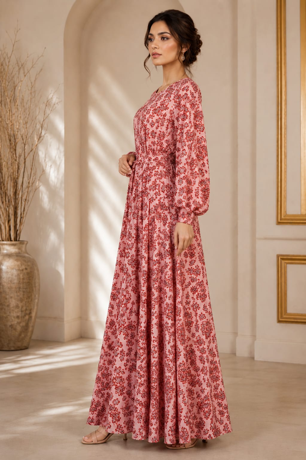 TIE-WAIST PRINTED ABAYA