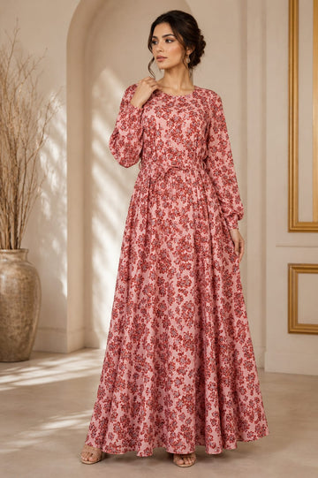 TIE-WAIST PRINTED ABAYA
