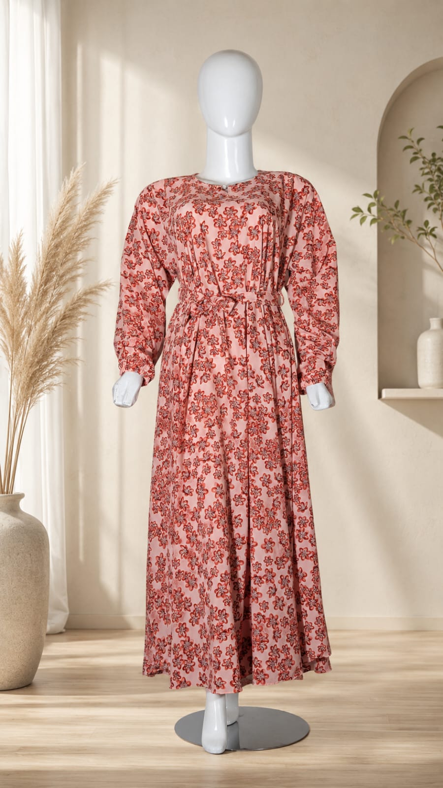 TIE-WAIST PRINTED ABAYA