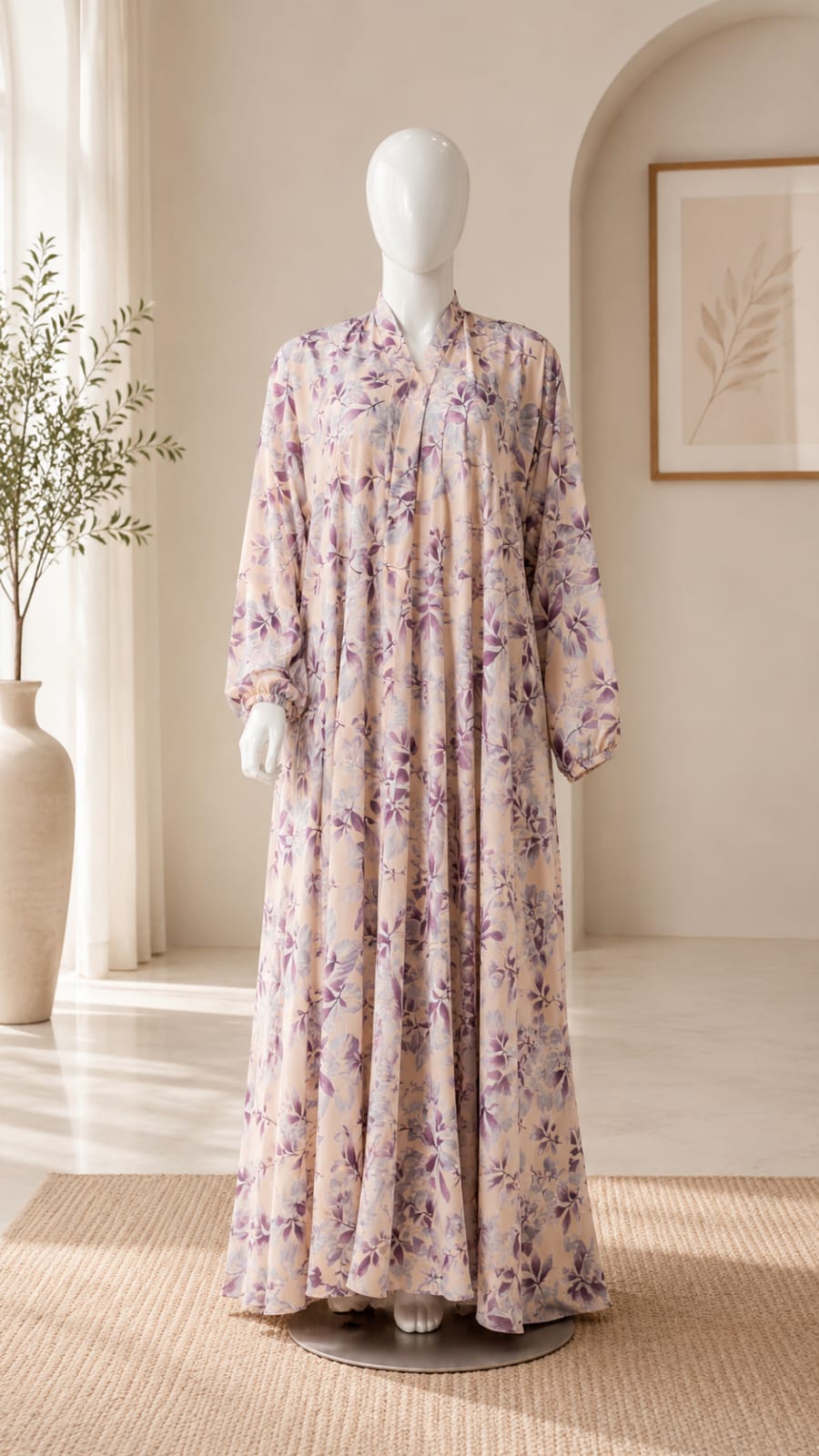 BLUSH PINK FLORAL PRINTED ABAYA